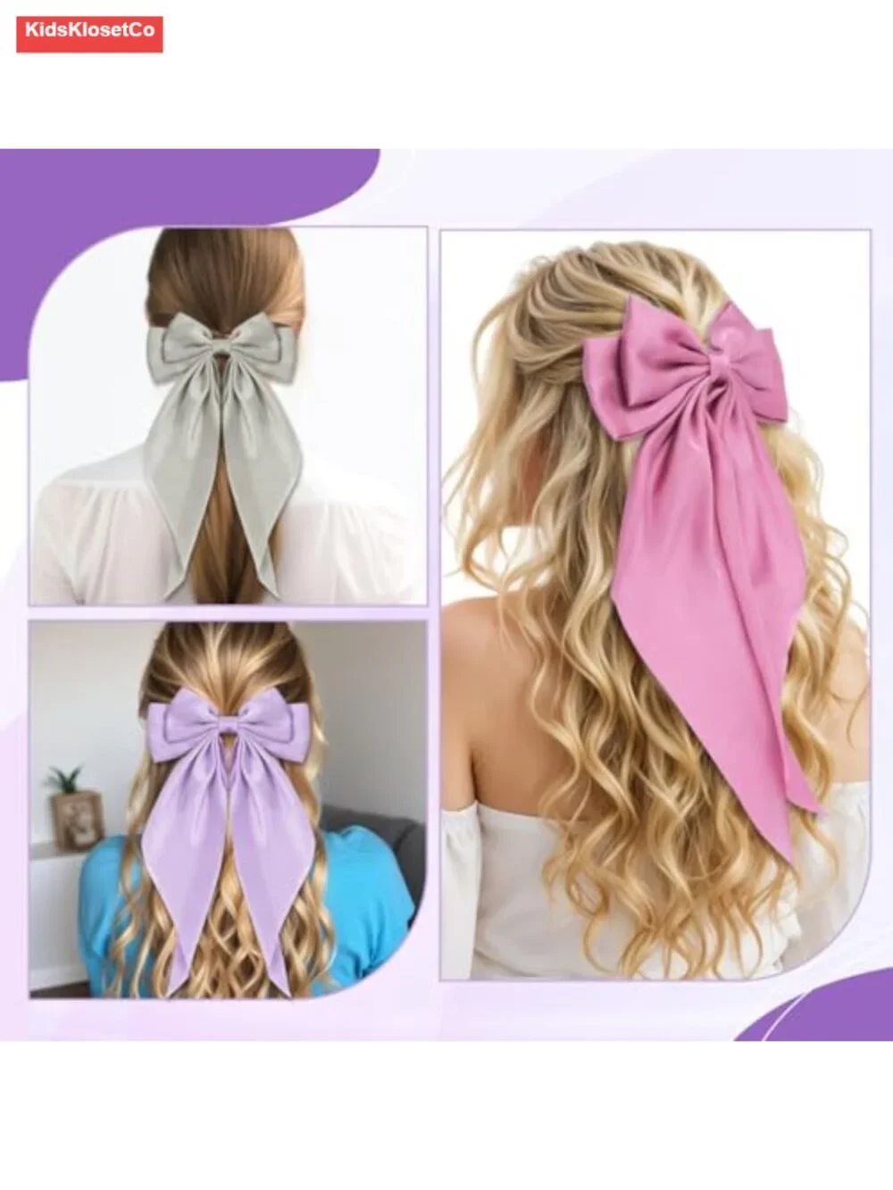 25 Oversized Satin Bow Hair Clips with Alligator Clips, Long Tail